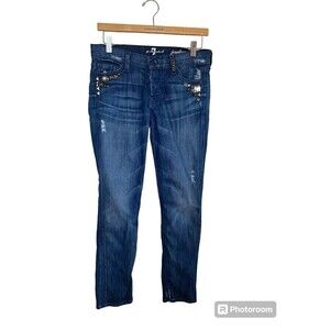 7 For All Mankind Boyfriend Josefinna Studded Jeans 25 Womens